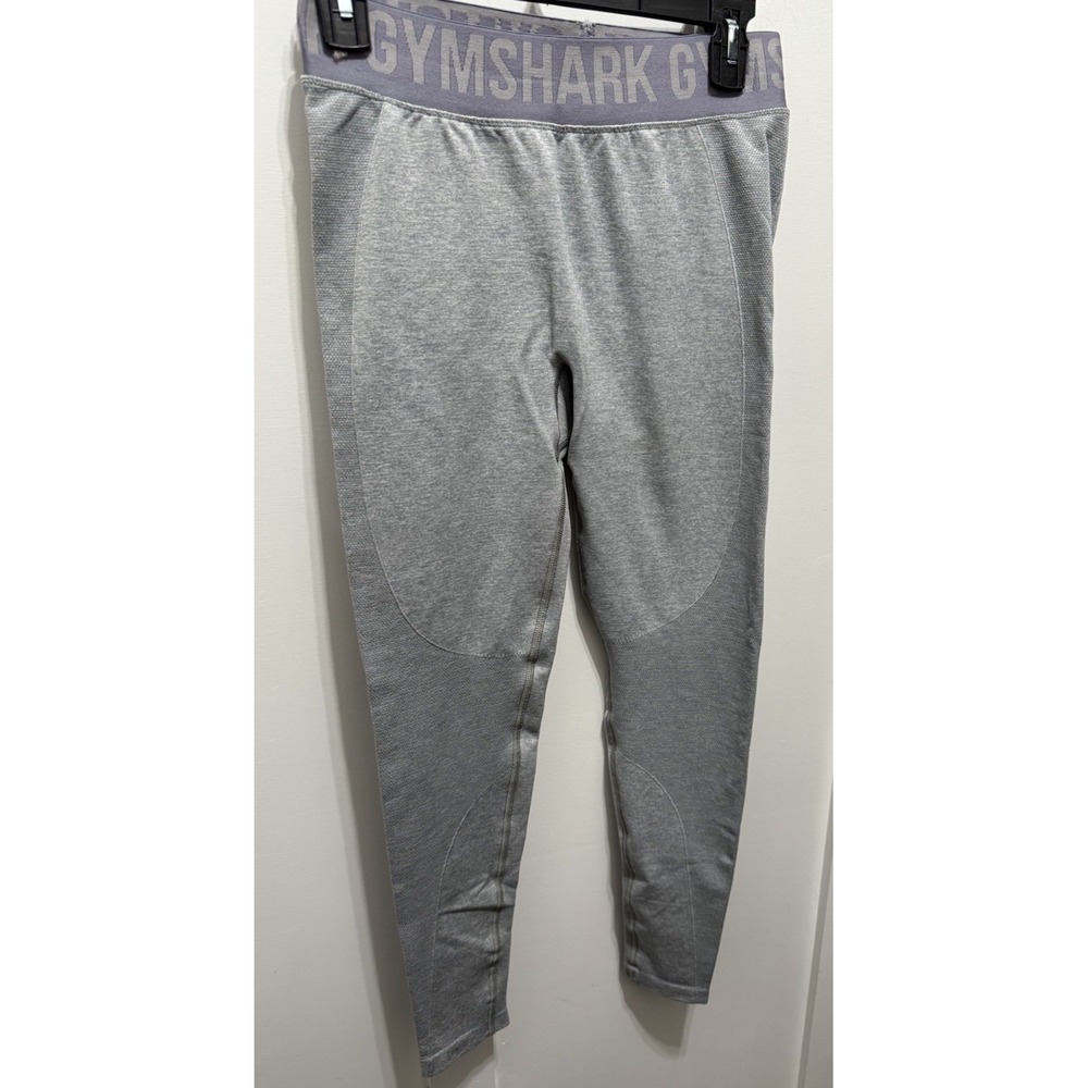 Gymshark Flex Seamless‎ Leggings Grey Purple Size M Gym Yoga Compression Workout - Picture 3 of 13
